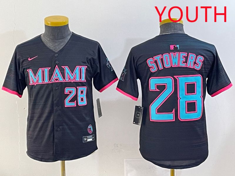 Youth 2025 Miami Marlins #28 Stowers Black Joint Name Nike MLB Jersey style 6